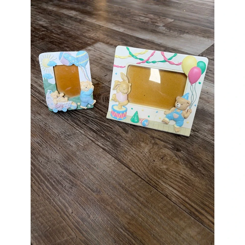 Vintage Nursery‎ Teddy Bear Bunny Picture Frames Set of 2 Pastel Baby Decor 3D
